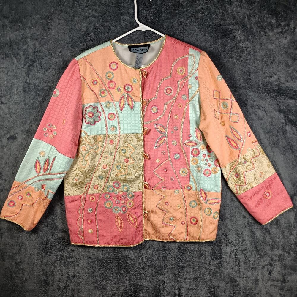 Indigo Moon Jacket Women Small Patchwork Embroidered Quilted Pastel Boho